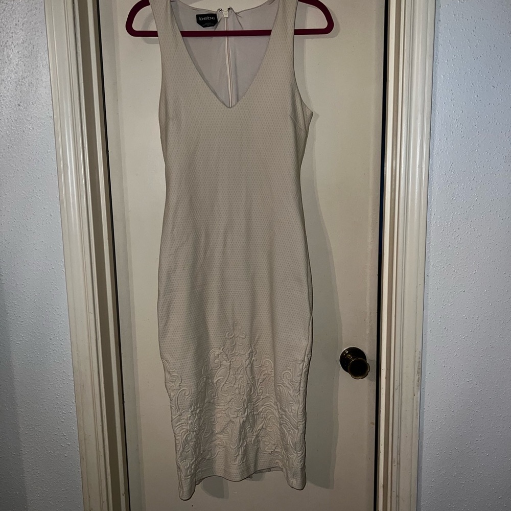 Bebe Embroidered Cream Dress